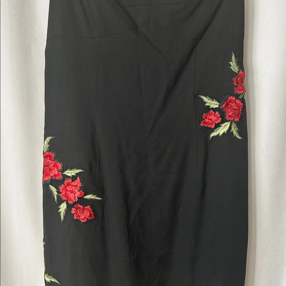 Karen Millen Sexy Black w/ Roses Spaghetti Straps Silk Sheath Dress **Sz 10** 🌹🌹 - Picture 3 of 7